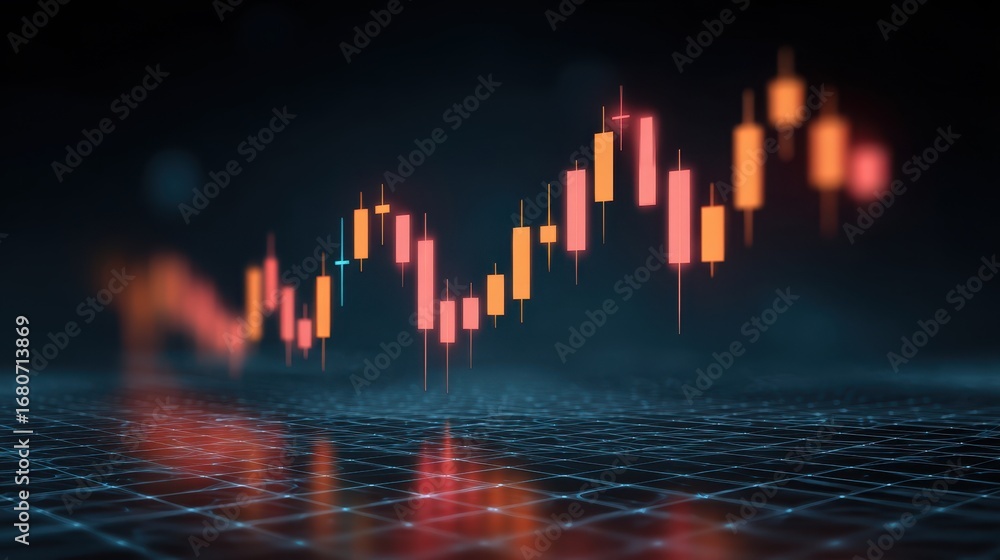 Poster candlestick graph neon digital grid futuristic finance glowing technology abstract data investment. 