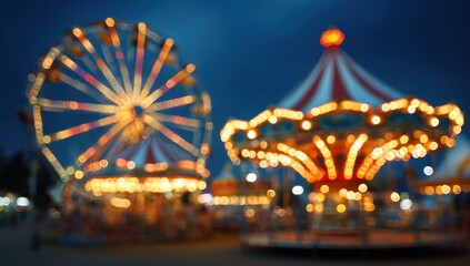 Blurred carnival rides at twilight