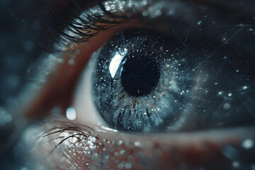 Hacker or AI robot eye in dark tech space, cyborg viion on digital background.Concept of cyber security,technology, future, data, rtificial intelligence, hak, network