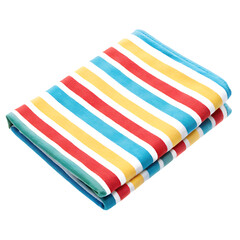 Folded striped beach towel with red yellow blue isolated on a transparent background
