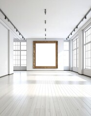 Fototapeta premium Empty gallery space with large picture frame
