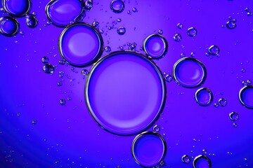 Abstract close-up of vibrant purple oil bubbles floating on a liquid surface
