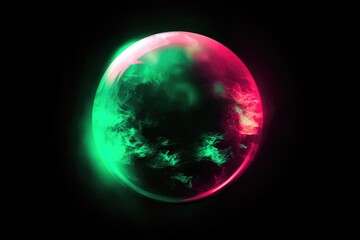 Glowing orb, teal and pink energy within