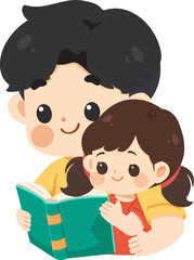 Illustration of Father and Daughter Reading Book