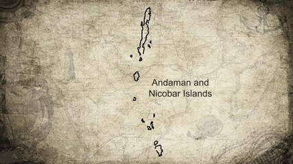 Andaman and Nicobar Islands map drawn on a cartography background sheet of paper