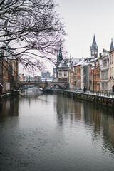 The outdoors in Ghent during the winter. 