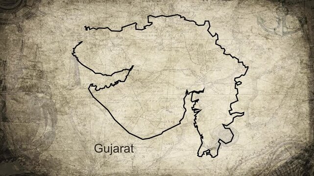 Gujarat map drawn on a cartography background sheet of paper