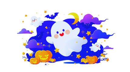 Whimsical Halloween ghost with rosy cheeks and sparkle