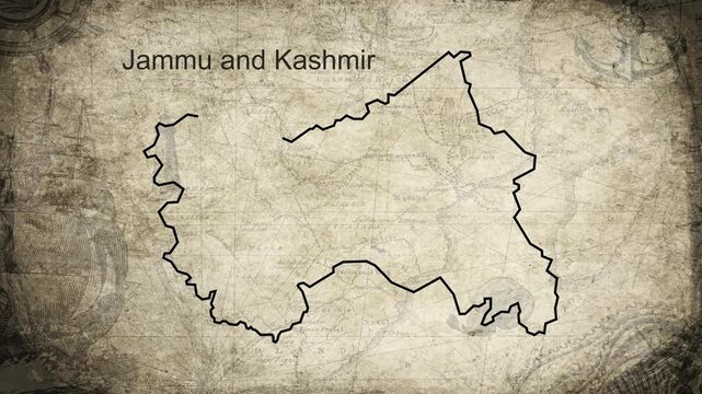 Jammu and Kashmir map drawn on a cartography background sheet of paper