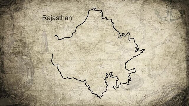 Rajasthan map drawn on a cartography background sheet of paper
