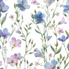 Obraz premium Delicate floral pattern featuring blue and purple flowers with green stems