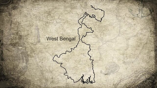 West Bengal map drawn on a cartography background sheet of paper