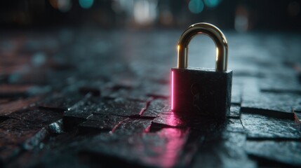 Fototapeta premium Digital Security Padlock with Red Light Reflection