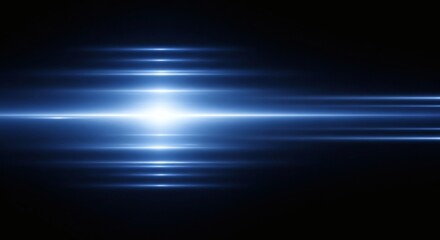 Horizontal blue light streaks emanating from a bright white center on a black background
