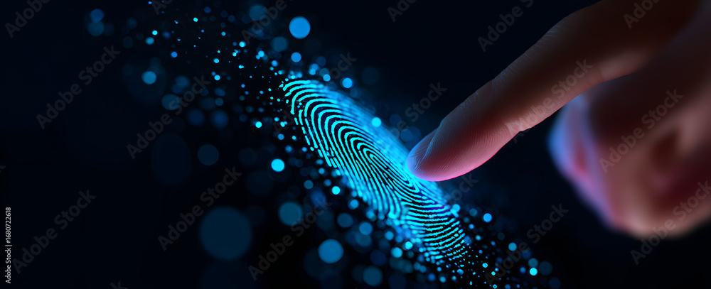 Poster 2fa authentication login or cybersecurity fingerprin and secure online connecton of professional tra
