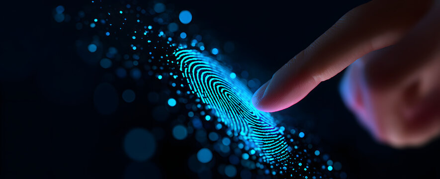 2fa authentication login or cybersecurity fingerprin and secure online connecton of professional tradingor financial personal elecronic banking account, wid futuristic banner design