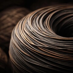 Close-up of a coil of dark metal wire