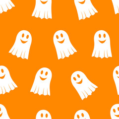 Seamless pattern featuring cheerful ghosts