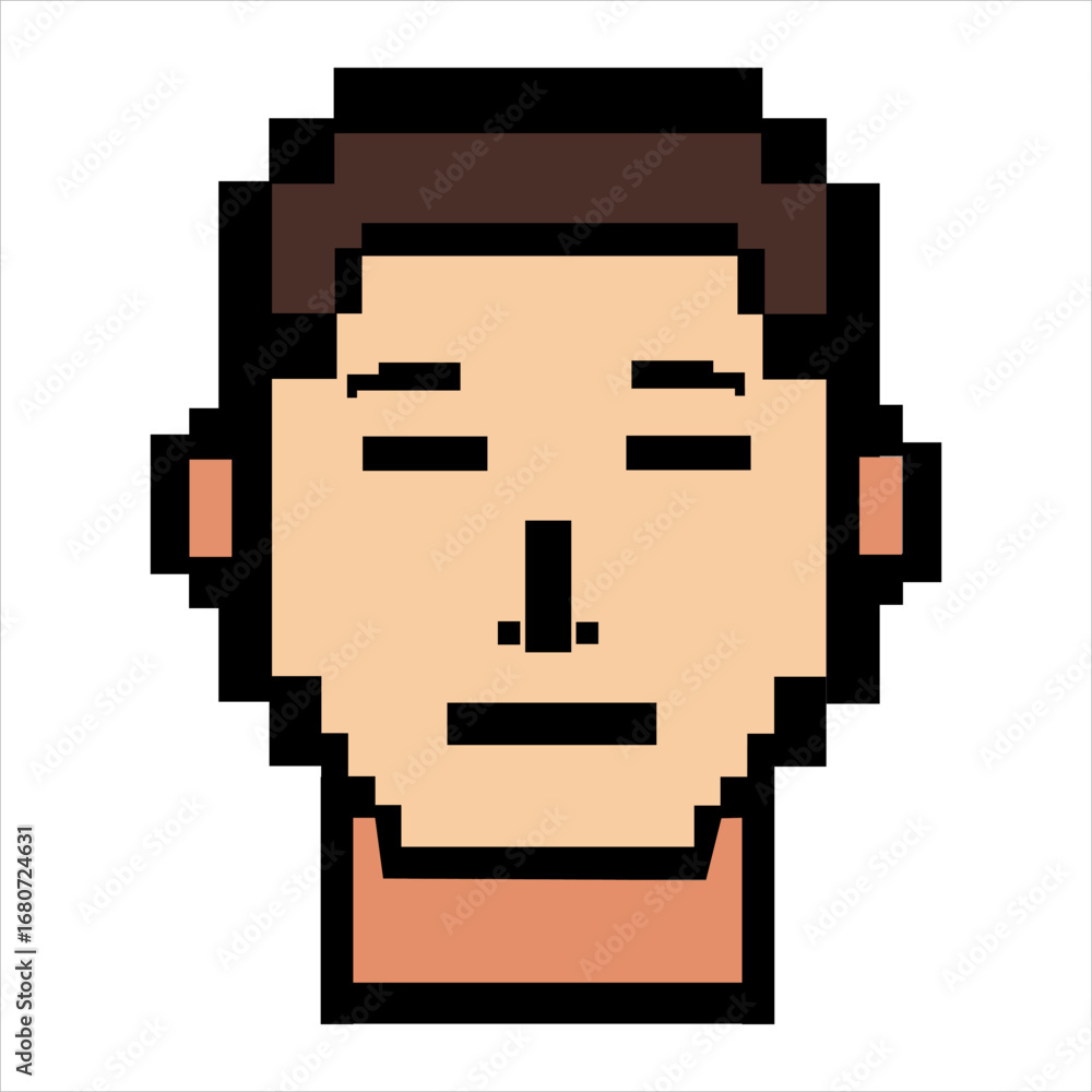Fototapete man face pixelated graphics of 8 bit game isolated character of pixel game, mosaic representation