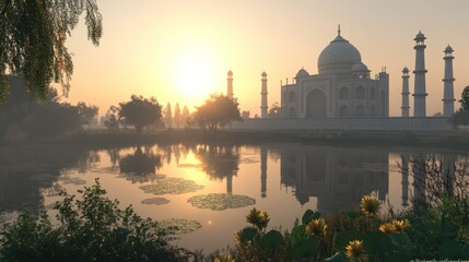 Sunrise over Taj Mahal reflection