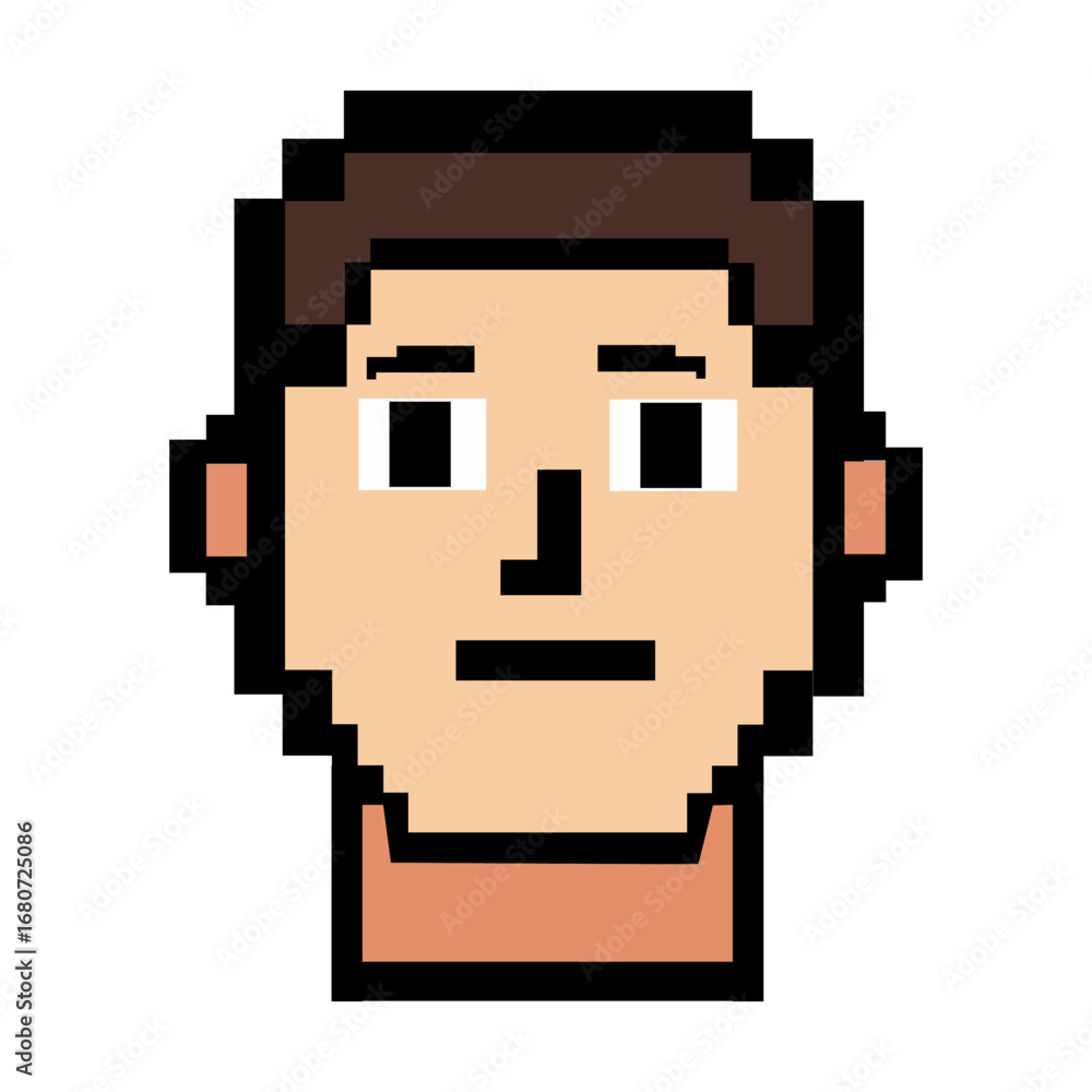 Fototapete man face pixelated graphics of 8 bit game isolated character of pixel game, mosaic representation