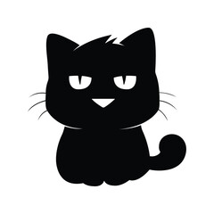 Elegant cute black cat silhouette icon isolated in white background. Vector illustration.