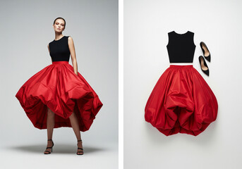 Dramatic Red Balloon Skirt with a "Raw Look"