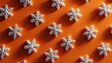 White snowflakes on an orange background