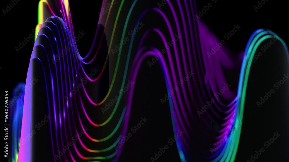 Poster colorful abstract wave patterns on black background