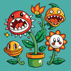 Cute Cartoon Piranha Plant Vector Illustration Fun Floral Design