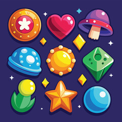 Vibrant Game UI Assets Cartoon Icons and Vector Graphics
