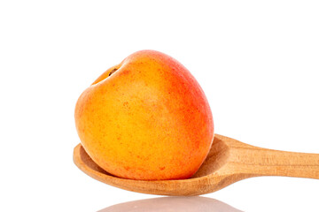 Ripe organic apricots isolated on white background, macro.