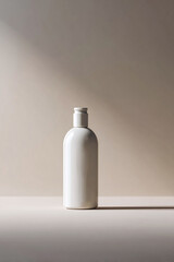 Elegant white bottle mockup. Perfect for showcasing cosmetic, hygiene, or healthcare product designs. Clean, minimalist aesthetic with soft lighting. Ideal for presentations.