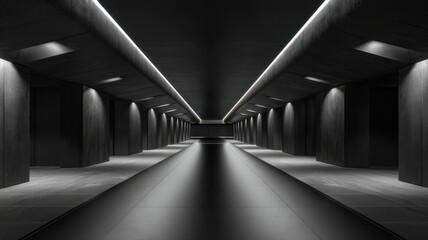 Modern Dark Tunnel with Linear Lighting