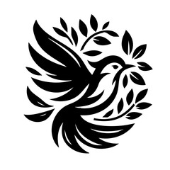 Fototapeta premium Bird Peace Leaves Stylized Peace Dove Logo Symbol
