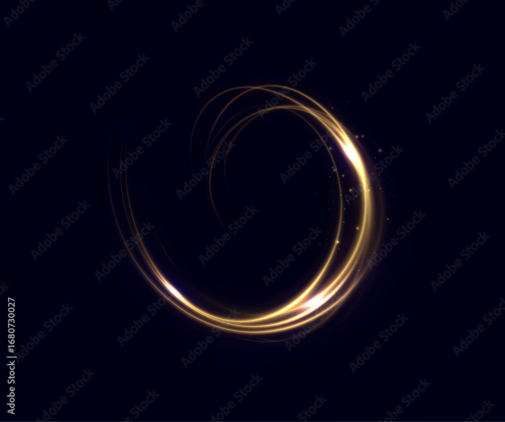 Poster a bright circular beam of light with a circular vortex effect. a golden light effect isolated on a d