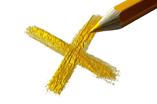 Yellow X marked with a pencil