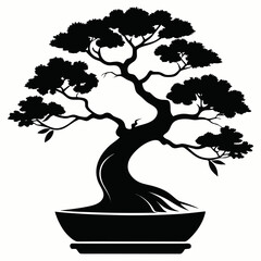 Bonsai Journeys a simple vector clean black silhouette design white background