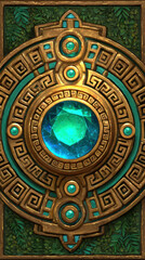 Fototapeta premium aztec golden medallion, circular, embossed greek-key
