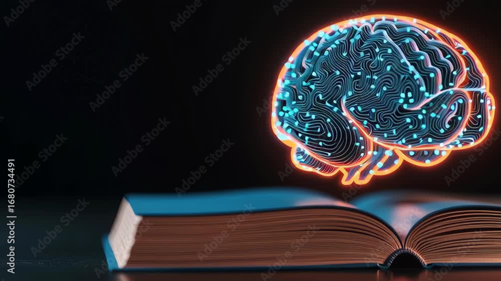 Poster artificial intelligence powered learning enhances education with digital brain technology glowing ab