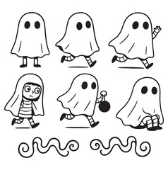 Cute Cartoon Ghost Illustrations.