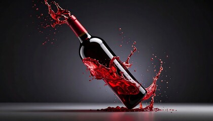 Red wine bottle with splash