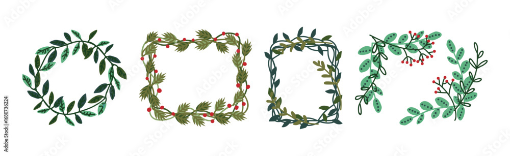 Poster decorative twig and branch border and element vector set