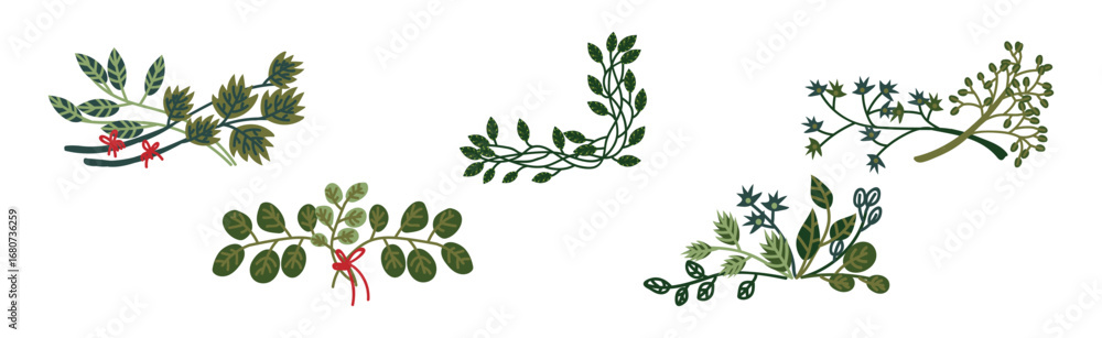 Poster decorative twig and branch border and element vector set