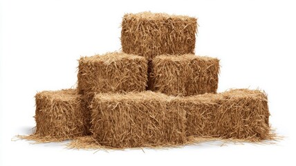 Stacked hay bales on white background. Neural network AI generated