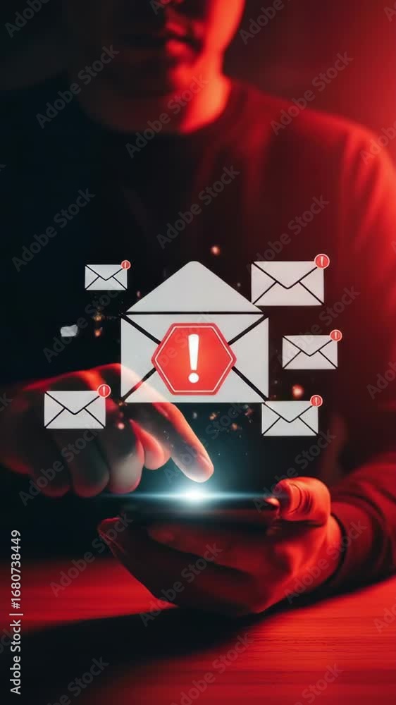 Poster an email warning alert notification security smartphone hand digital technology communication cyber 