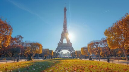Obraz premium Eiffel Tower Silhouette with Bright Sunlight in Paris