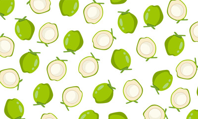 Coconut Seamless Pattern. Falling Tropical Fruits on Transparent Background
