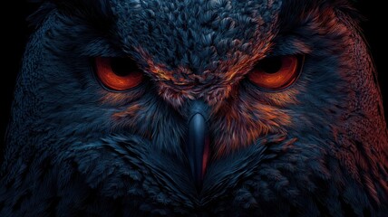 Close-Up of Owl Eyes in Darkness
