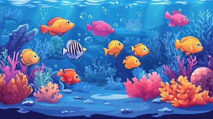 Naklejka premium Underwater scene with colorful fish and coral reefs